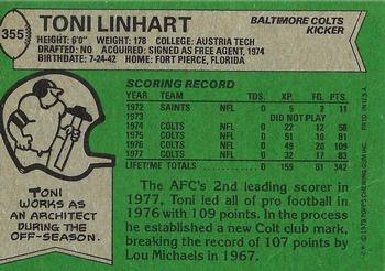 1978 Topps #355 Toni Linhart Back