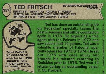 1978 Topps #357 Ted Fritsch Jr. Back