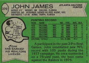 1978 Topps #370 John James Back