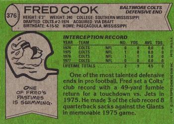 1978 Topps #376 Fred Cook Back