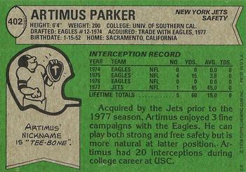 1978 Topps #402 Artimus Parker Back
