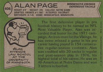 1978 Topps #406 Alan Page Back