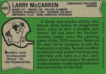 1978 Topps #407 Larry McCarren Back