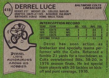 1978 Topps #418 Derrel Luce Back