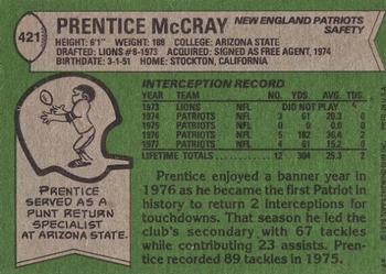 1978 Topps #421 Prentice McCray Back