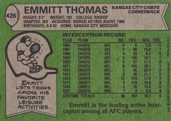 1978 Topps #426 Emmitt Thomas Back