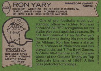 1978 Topps #430 Ron Yary Back