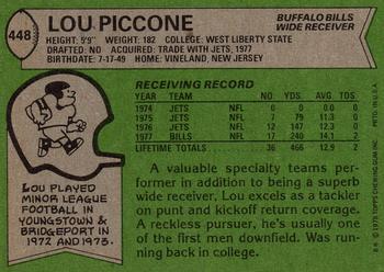 1978 Topps #448 Lou Piccone Back