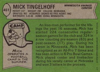 1978 Topps #451 Mick Tingelhoff Back