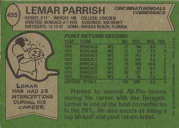 1978 Topps #455 Lemar Parrish Back