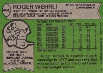 1978 Topps #464 Roger Wehrli Back