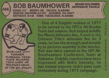 1978 Topps #466 Bob Baumhower Back