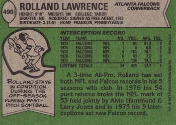 1978 Topps #490 Rolland Lawrence Back