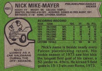 1978 Topps #491 Nick Mike-Mayer Back