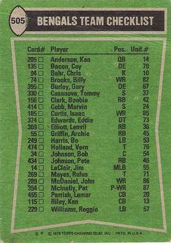 1978 Topps #505 Pete Johnson / Billy Brooks / Lemar Parrish / Reggie Williams / Gary Burley Back