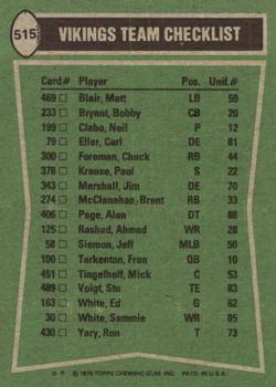 1978 Topps #515 Chuck Foreman / Sammy White / Bobby Bryant / Carl Eller Back