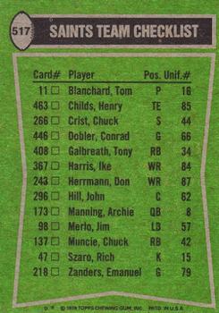 1978 Topps #517 Chuck Muncie / Don Herrmann / Chuck Crist / Elois Grooms Back