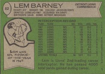 1978 Topps #82 Lem Barney Back