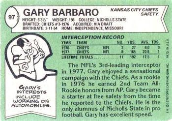 1978 Topps #97 Gary Barbaro Back