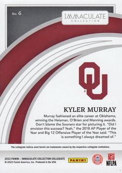 2022 Panini Immaculate Collection Collegiate #6 Kyler Murray Back