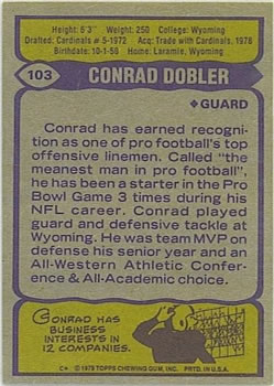 1979 Topps #103 Conrad Dobler Back