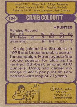1979 Topps #104 Craig Colquitt Back