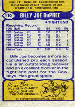 1979 Topps #110 Billy Joe DuPree Back