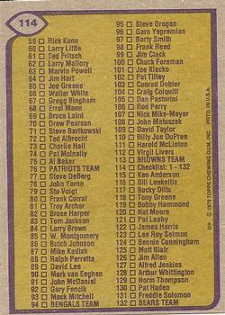 1979 Topps #114 Checklist: 1-132 Back