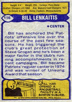 1979 Topps #116 Bill Lenkaitis Back