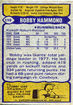1979 Topps #119 Bobby Hammond Back