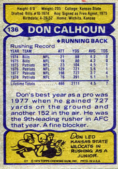 1979 Topps #136 Don Calhoun Back
