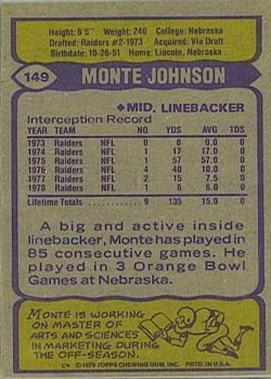 1979 Topps #149 Monte Johnson Back