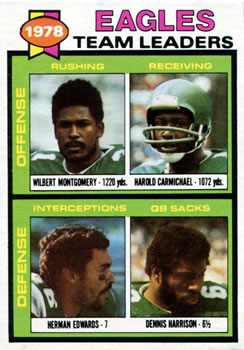 1979 Topps #151 Eagles Team Leaders / Checklist (Wilbert Montgomery / Harold Carmichael / Herman Edwards / Dennis Harrison) Front