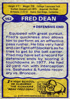 1979 Topps #152 Fred Dean Back