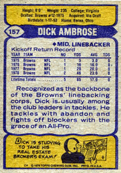 1979 Topps #157 Dick Ambrose Back