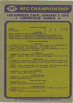 1979 Topps #167 1978 NFC Championship Back