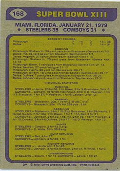 1979 Topps #168 Super Bowl XIII Back