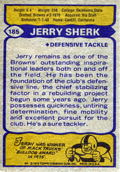 1979 Topps #185 Jerry Sherk Back