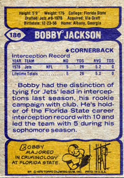 1979 Topps #186 Bobby Jackson Back