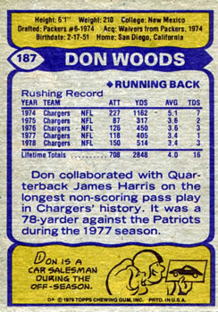 1979 Topps #187 Don Woods Back