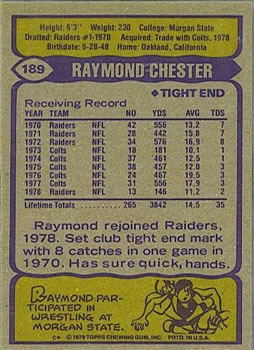 1979 Topps #189 Raymond Chester Back