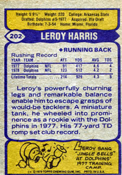 1979 Topps #202 Leroy Harris Back