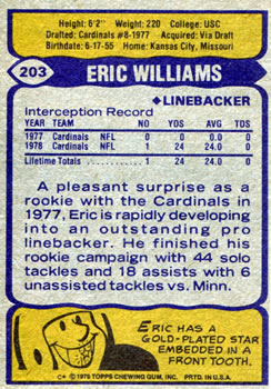 1979 Topps #203 Eric Williams Back