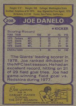 1979 Topps #208 Joe Danelo Back