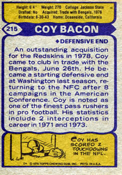 1979 Topps #215 Coy Bacon Back