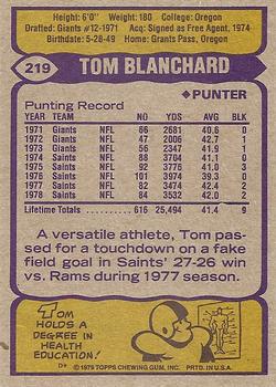 1979 Topps #219 Tom Blanchard Back