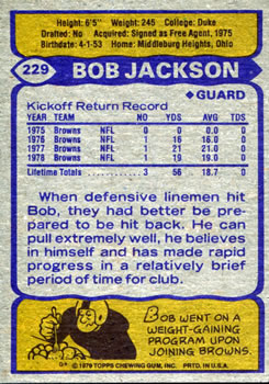 1979 Topps #229 Bob Jackson Back