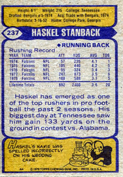 1979 Topps #237 Haskel Stanback Back