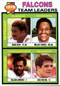1979 Topps #263 Falcons Team Leaders / Checklist (Bubba Bean / Wallace Francis / Rolland Lawrence / Greg Brezina) Front