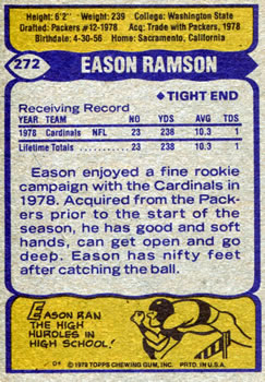 1979 Topps #272 Eason Ramson Back